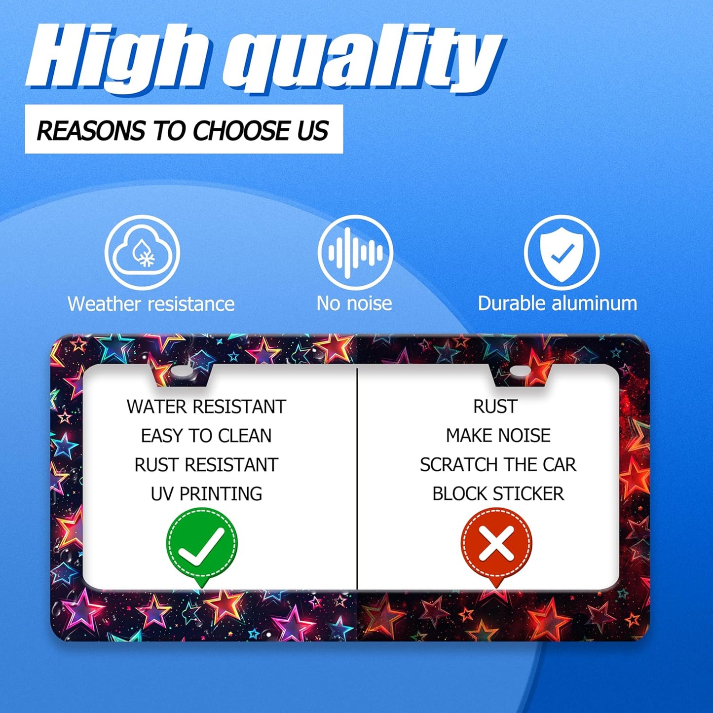 Colorful Stars License Plate Frame Starry Sky License Plate Holder Funny Car Accessories Decoration 12.3" x 6.3" for Men Women