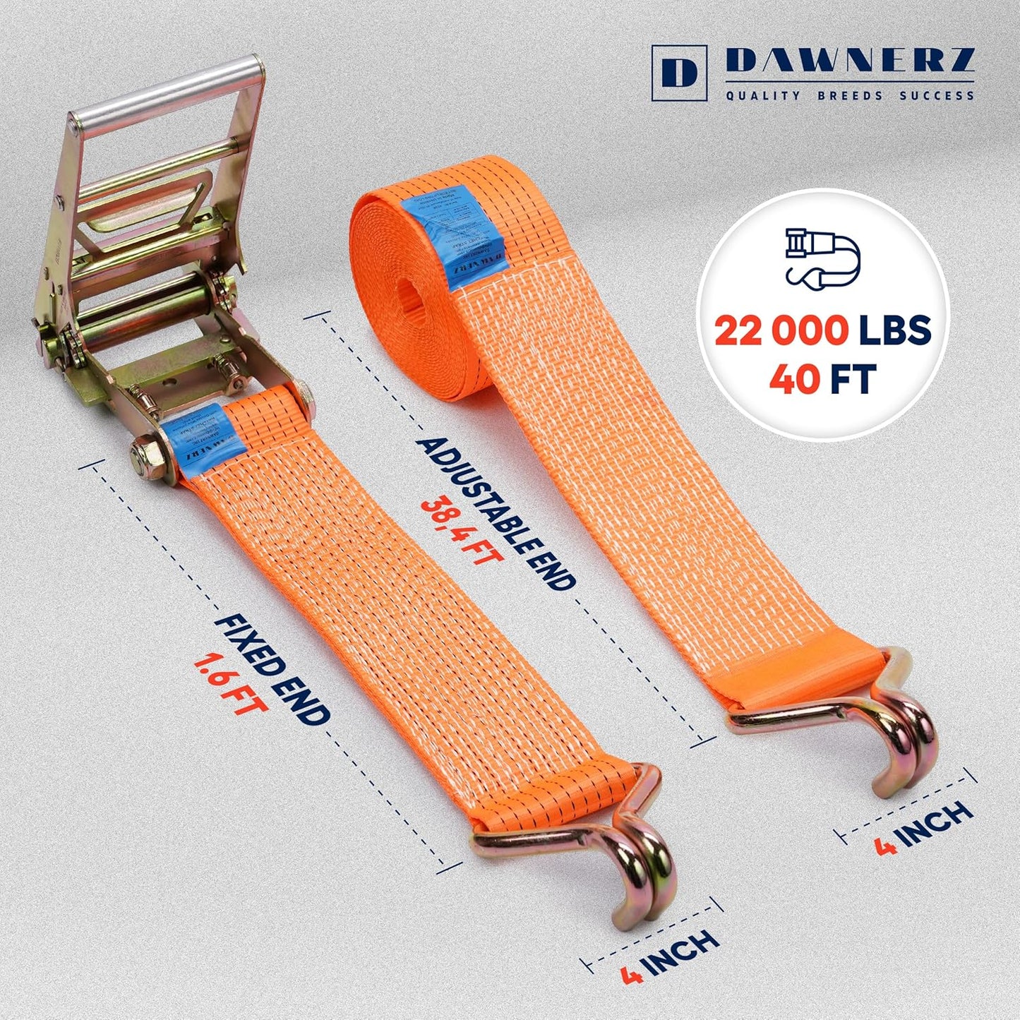 Ratchet Straps with Double J Hook 4 inch X 40 ft - Heavy Duty Ratchet Straps 22000 Lb Breaking Strength - Cargo Tie Downs for Truck and Trailer