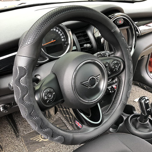 PINCTROT Steering Wheel Cover Great Grip with 3D Honeycomb Anti-Slip Design, Universal 14.5-15 Inch (All Black)